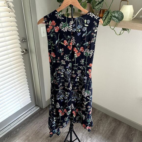 Tommy Hilfiger Navy Floral Hi-Low Midi Dress 10 Trapeze Chic Resort Boho - Picture 4 of 11